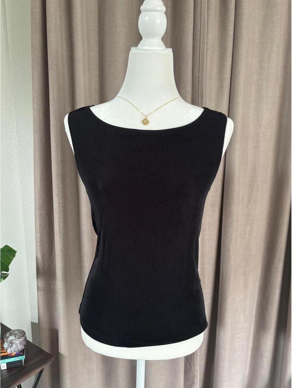 Vintage Chico’s Travelers Black Boat Neck Slinky Tank Top Size 1 Buffycore